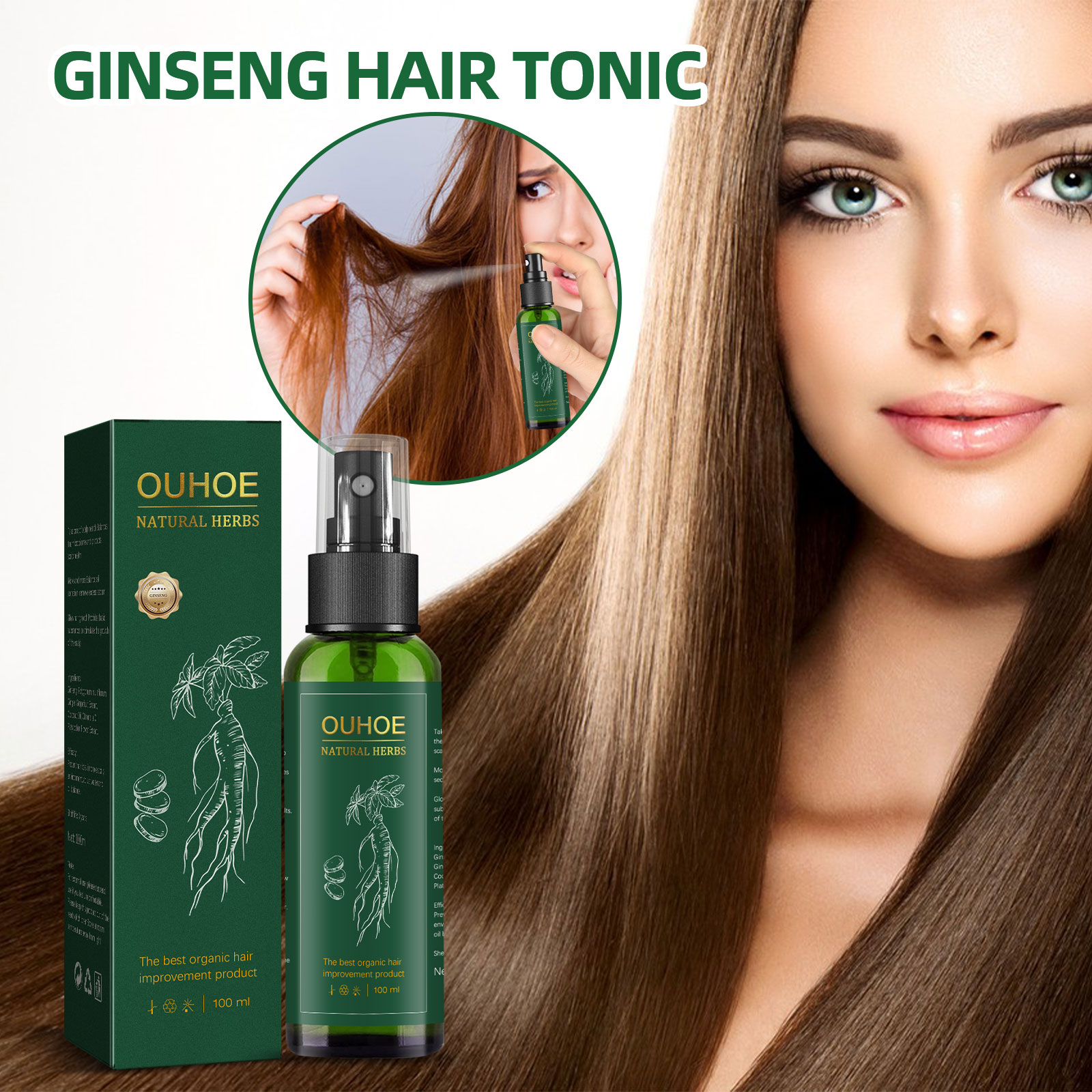 Hair Care Herbal Products - رذاذ الجينسنغ العشبي الطبيعي للعناية بالشعر